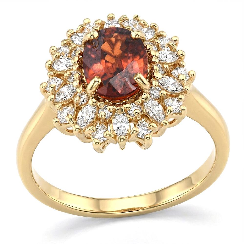 D'Joy Premium Red Zircon and Moissanite 2.75 ctw Flameburst Ring in 18K Vermeil Yellow Gold Over Sterling Silver