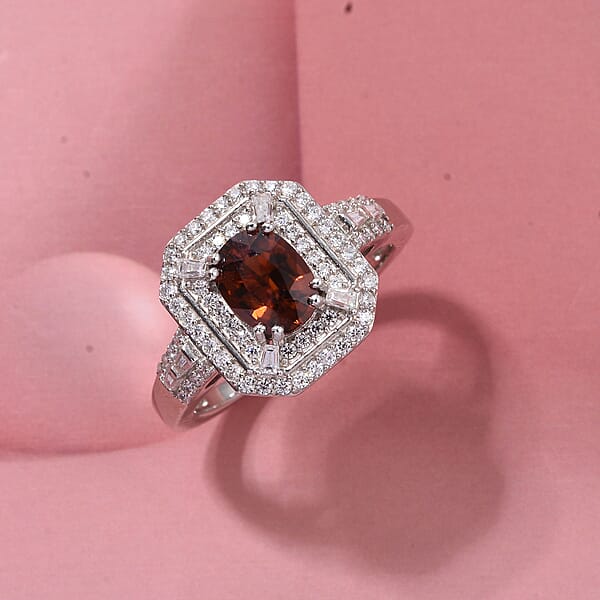D'Joy Premium Red Zircon And Moissanite 3.00 Ctw Scarlet Flame Ring In Rhodium Over Sterling Silver