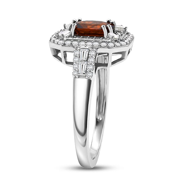 D'Joy Premium Red Zircon And Moissanite 3.00 Ctw Scarlet Flame Ring In Rhodium Over Sterling Silver