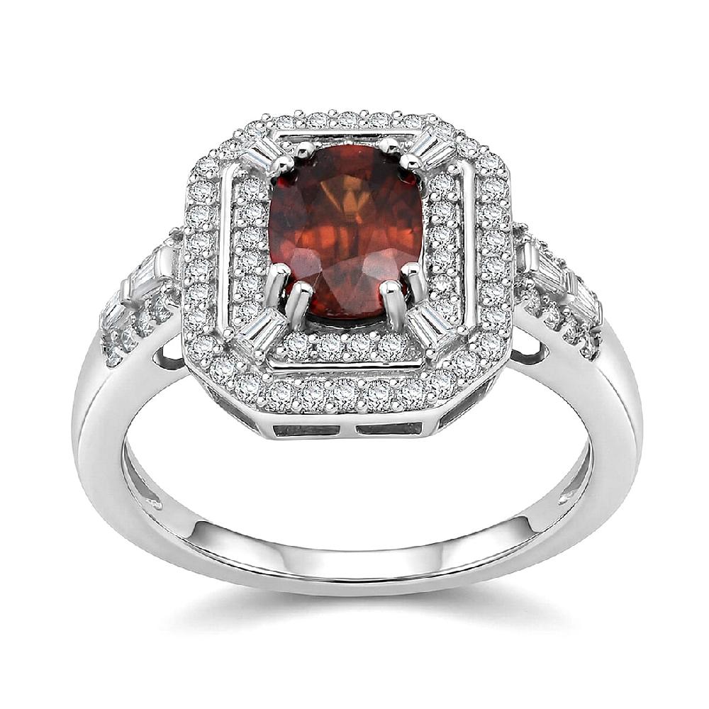 D'Joy Premium Red Zircon and Moissanite 3.00 ctw Scarlet Flame Ring in Rhodium Over Sterling Silver