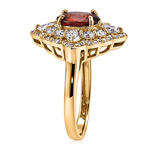 D'Joy Premium Red Zircon And Moissanite 4.35 Ctw Fire Reign Ring In 18K Vermeil Yellow Gold Over Sterling Silver
