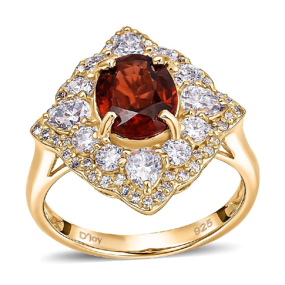 D'Joy Premium Red Zircon and Moissanite 4.35 ctw Fire Reign Ring in 18K Vermeil Yellow Gold Over Sterling Silver