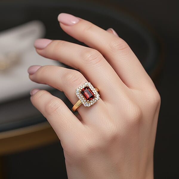 D'Joy Premium Red Zircon And White Zircon 2.10 Ctw Imperial Seal Ring In 18K Vermeil Yellow Gold Over Sterling Silver (Del. In 7-10 Days)