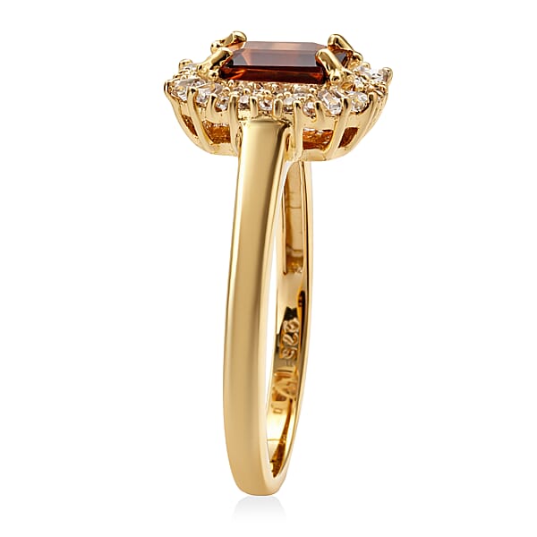 D'Joy Premium Red Zircon And White Zircon 2.10 Ctw Imperial Seal Ring In 18K Vermeil Yellow Gold Over Sterling Silver (Del. In 7-10 Days)