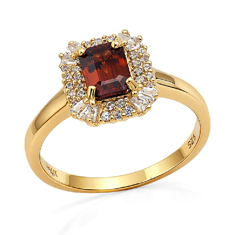 D'Joy Premium Red Zircon and White Zircon 2.10 ctw Imperial Seal Ring in 18K Vermeil Yellow Gold Over Sterling Silver (Del. in 7-10 Days)