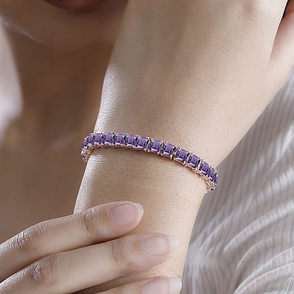 D'Joy Premium Rose De France Amethyst 22.10 Ctw Tennis Bracelet In 18K Vermeil Rose Gold Over Sterling Silver (7.25 In)