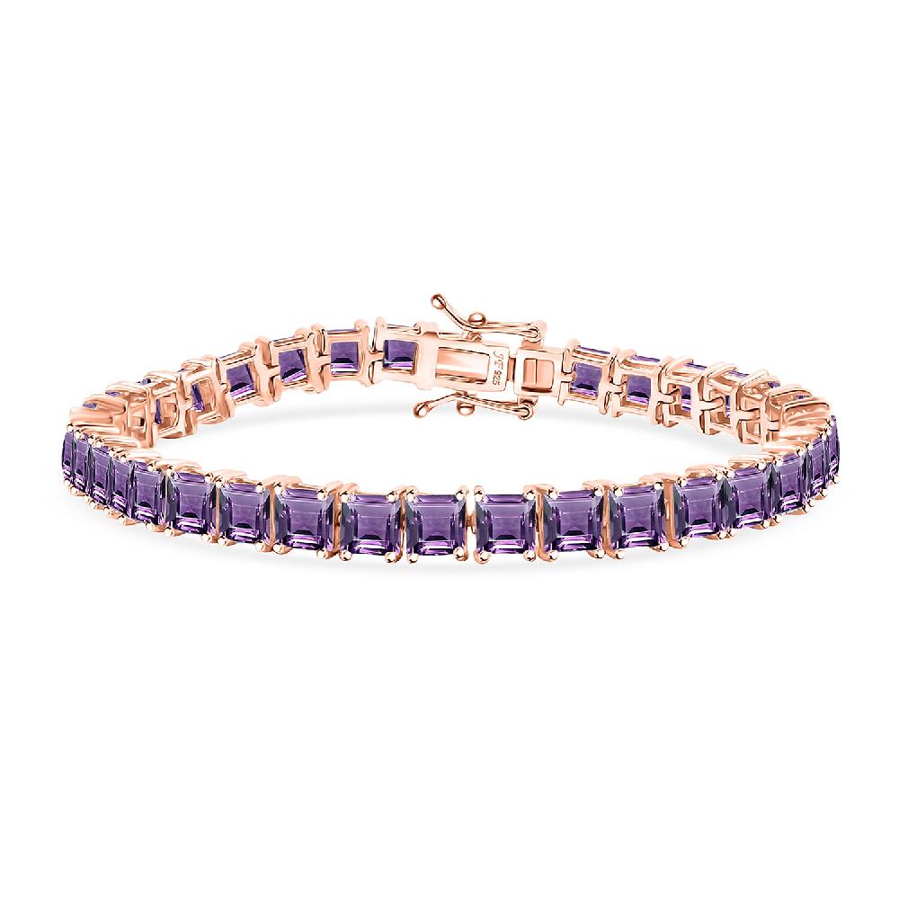 D'Joy Premium Rose De France Amethyst 22.10 ctw Tennis Bracelet in 18K Vermeil Rose Gold Over Sterling Silver (7.25 In)