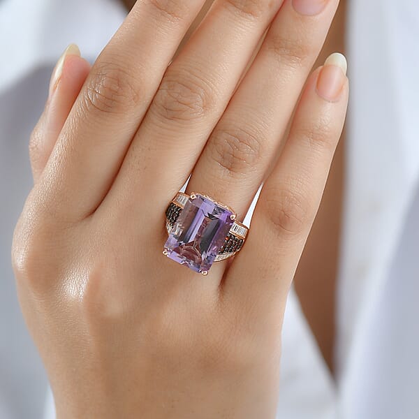 D'Joy Premium Rose De France Amethyst And Multi Gemstone 15.20 Ctw Crown Of The Two Forces Ring In 18K Vermeil Rose Gold Over Sterling Silver