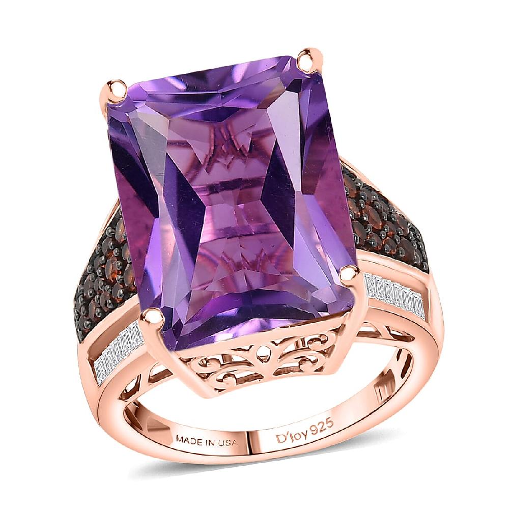 D'Joy Premium Rose De France Amethyst and Multi Gemstone 15.00 ctw Crowned Aura Ring in 18K Vermeil Rose Gold Over Sterling Silver