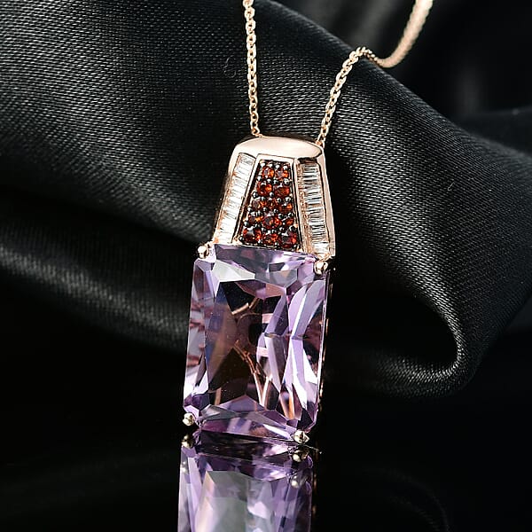 D'Joy Premium Rose De France Amethyst Multi Gemstone 14.10 Ctw Crowned Aura Pendant Necklace In 18K Vermeil Rose Gold Over Sterling Silver 20 Inches
