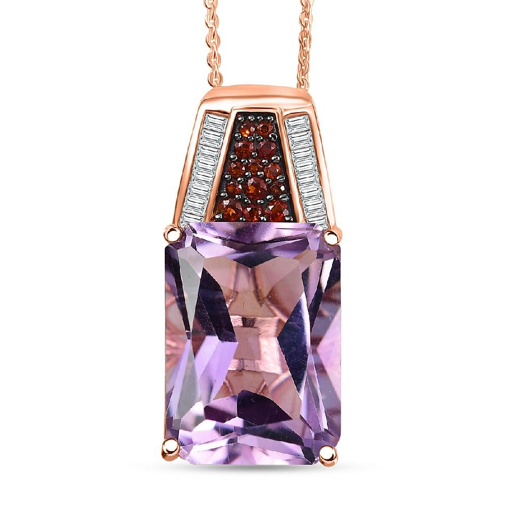 D'Joy Premium Rose De France Amethyst Multi Gemstone 14.10 ctw Crowned Aura Pendant Necklace in 18K Vermeil Rose Gold Over Sterling Silver 20 Inches