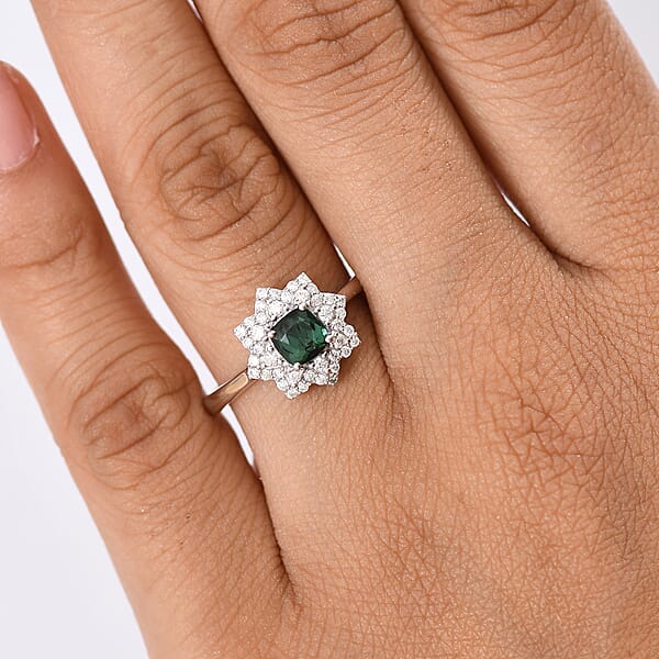 D'Joy Premium Santa Rosa Tourmaline And Moissanite 1.00 Ctw Ring In Rhodium Over Sterling Silver