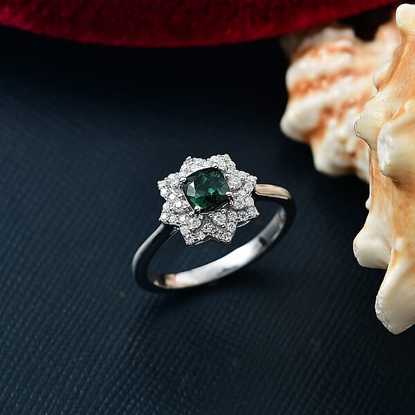 D'Joy Premium Santa Rosa Tourmaline And Moissanite 1.00 Ctw Ring In Rhodium Over Sterling Silver