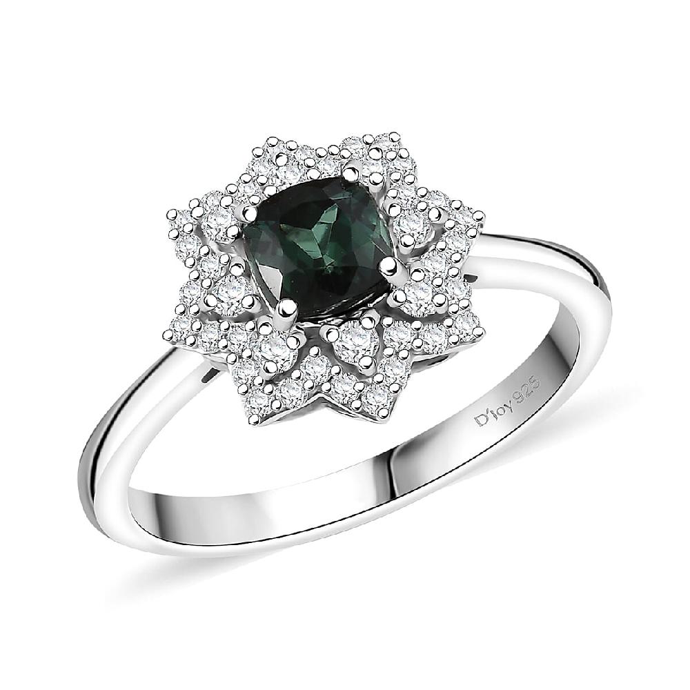 D'Joy Premium Santa Rosa Tourmaline and Moissanite 1.00 ctw Ring in Rhodium Over Sterling Silver