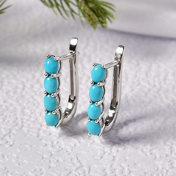 D'Joy Premium Sleeping Beauty Turquoise 1.30 Ctw Latch Back Earrings In Rhodium Over Sterling Silver