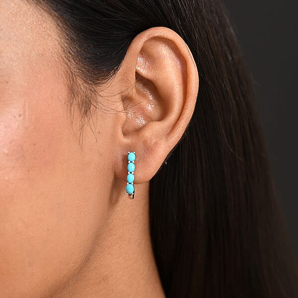 D'Joy Premium Sleeping Beauty Turquoise 1.30 Ctw Latch Back Earrings In Rhodium Over Sterling Silver