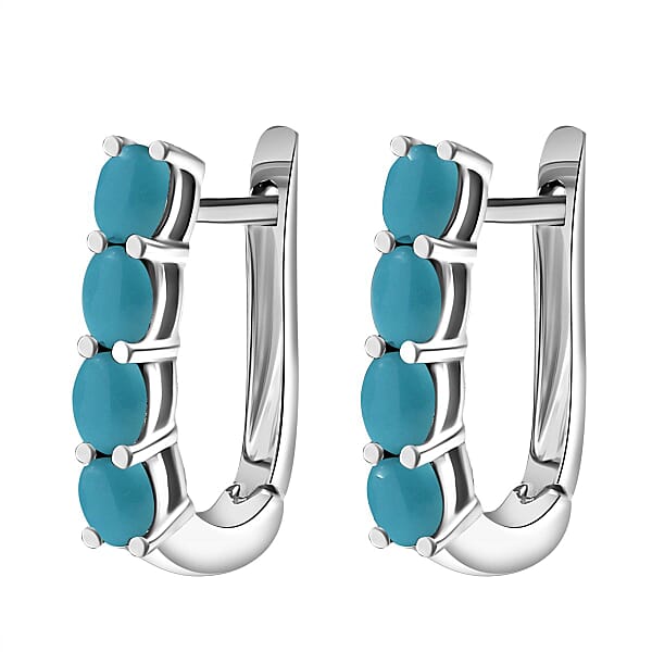 D'Joy Premium Sleeping Beauty Turquoise 1.30 Ctw Latch Back Earrings In Rhodium Over Sterling Silver