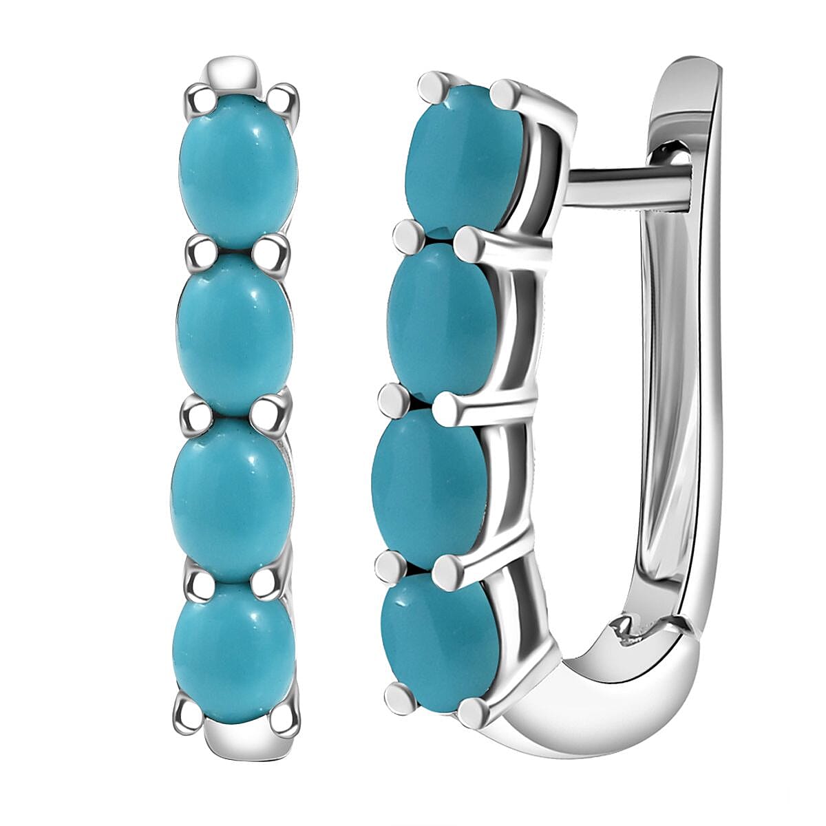 D'Joy Premium Sleeping Beauty Turquoise 1.30 ctw Latch Back Earrings in Rhodium Over Sterling Silver
