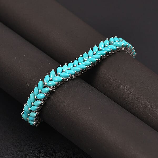 D'Joy Premium Sleeping Beauty Turquoise 15.00 Ctw Double Row Bracelet In Rhodium Over Sterling Silver (6.50 In)