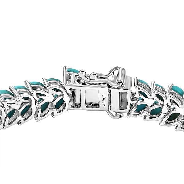 D'Joy Premium Sleeping Beauty Turquoise 15.00 Ctw Double Row Bracelet In Rhodium Over Sterling Silver (6.50 In)
