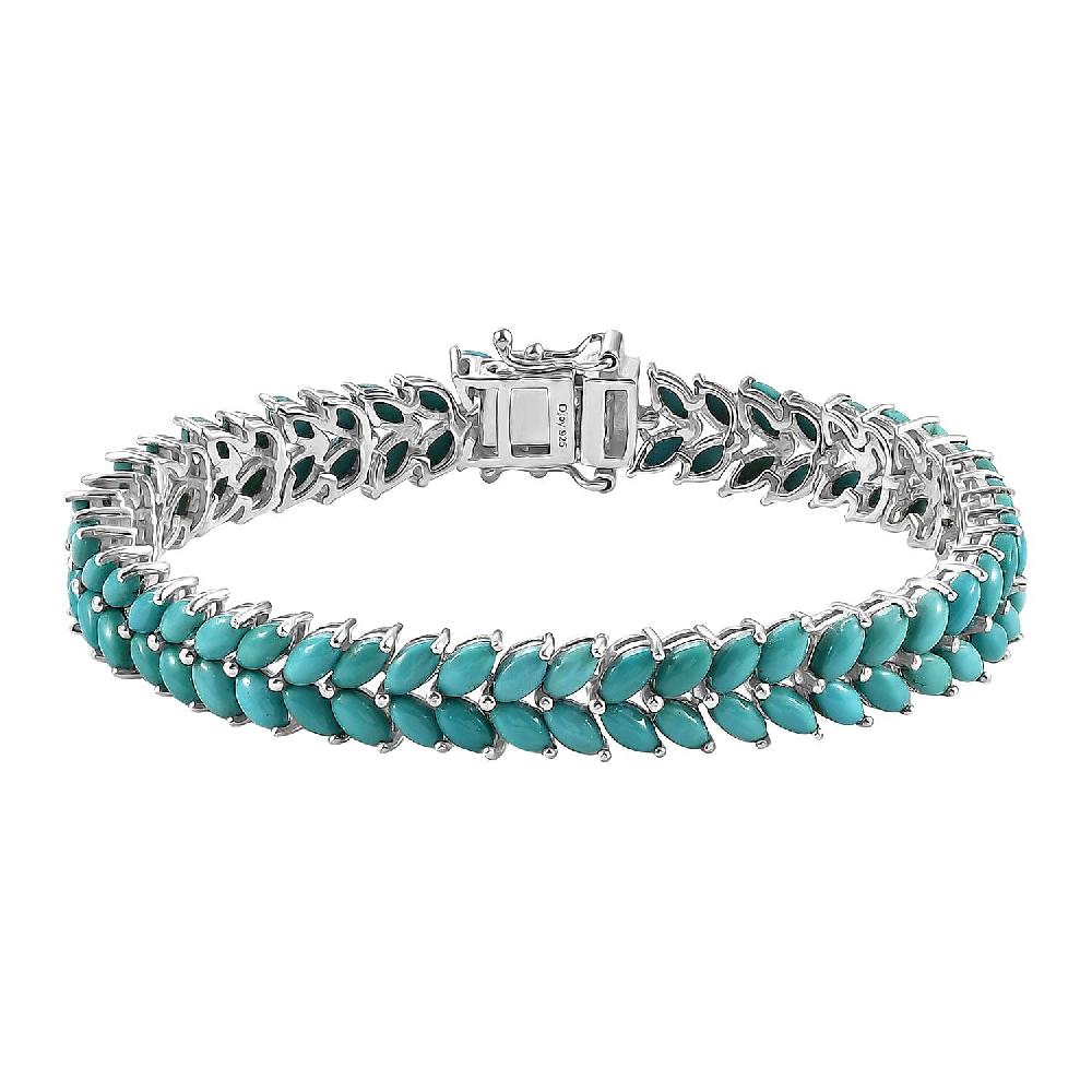 D'Joy Premium Sleeping Beauty Turquoise 15.00 ctw Double Row Bracelet in Rhodium Over Sterling Silver (6.50 In)