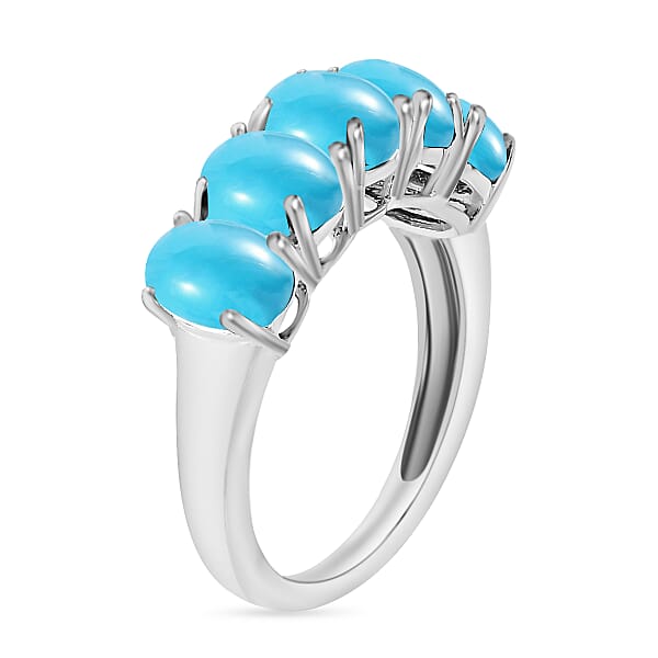 D'Joy Premium Sleeping Beauty Turquoise 2.75 Ctw 5 Stone Ring In Platinum Over Sterling Silver
