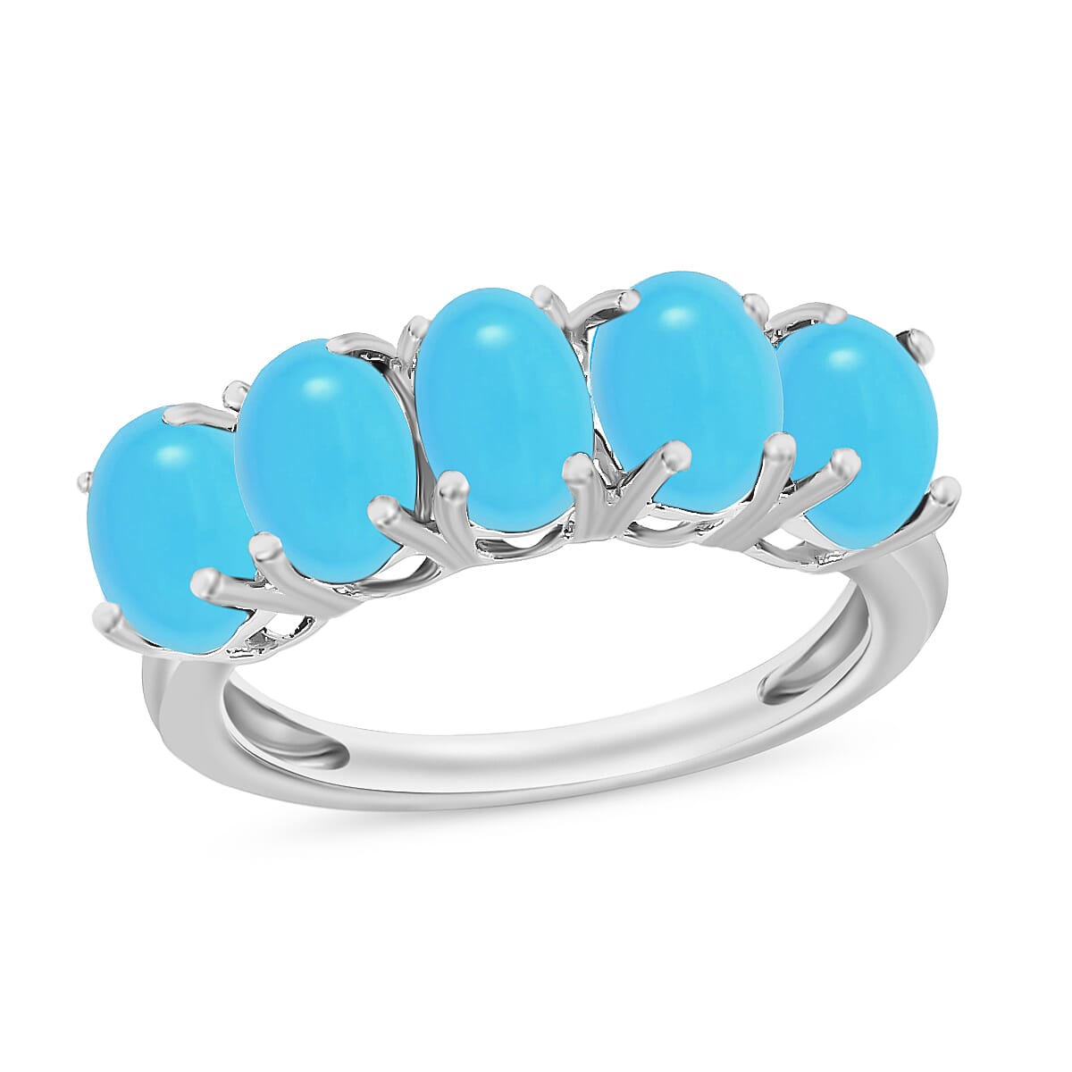 D'Joy Premium Sleeping Beauty Turquoise 2.75 ctw 5 Stone Ring in Platinum Over Sterling Silver