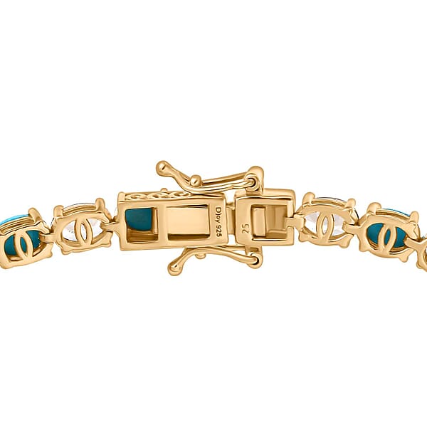 D'Joy Premium Sleeping Beauty Turquoise And AAA Turkizite 13.00 Ctw Tennis Bracelet In 18K Vermeil Yellow Gold Over Sterling Silver (7.25 In)