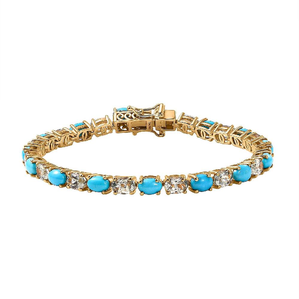 D'Joy Premium Sleeping Beauty Turquoise and AAA Turkizite 13.00 ctw Tennis Bracelet in 18K Vermeil Yellow Gold Over Sterling Silver (7.25 In)