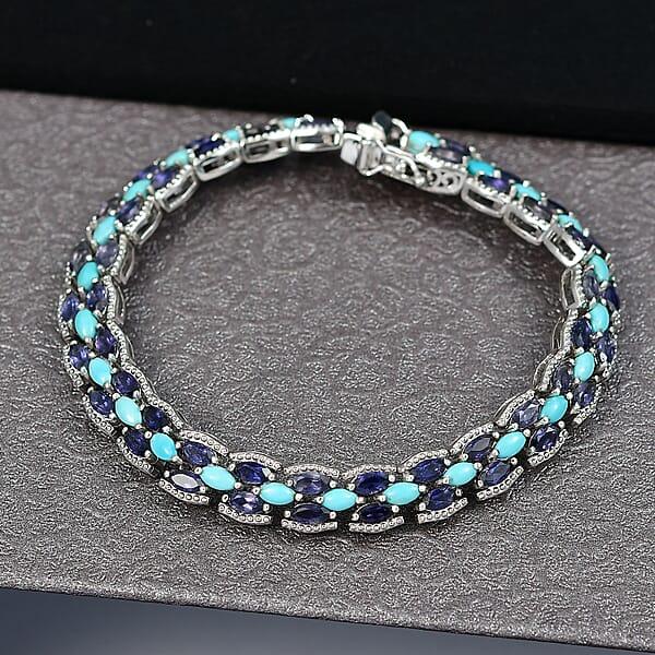 D'Joy Premium Sleeping Beauty Turquoise And Catalina Iolite 9.25 Ctw Blue Majesty Bracelet In Rhodium Over Sterling Silve (7.25 In)