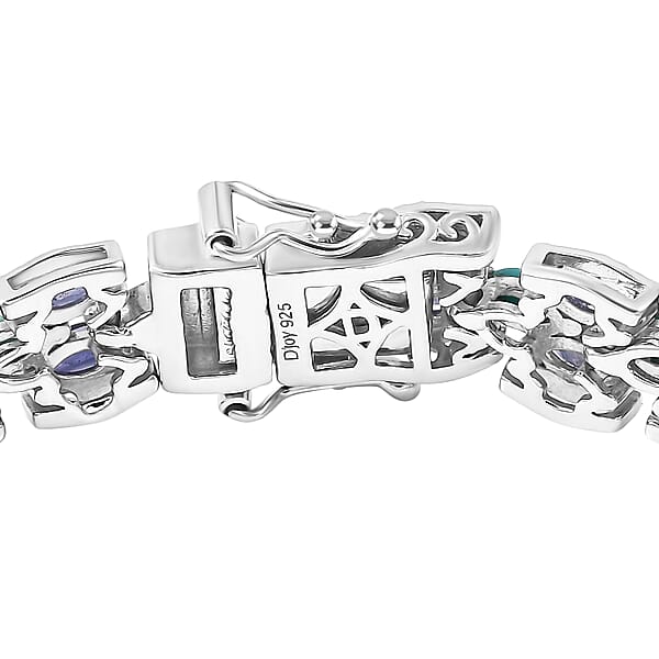 D'Joy Premium Sleeping Beauty Turquoise And Catalina Iolite 9.25 Ctw Blue Majesty Bracelet In Rhodium Over Sterling Silve (7.25 In)