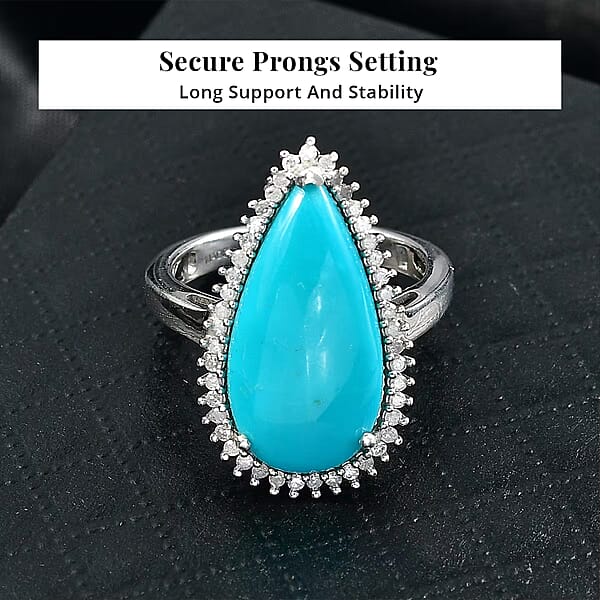 D'Joy Premium Sleeping Beauty Turquoise And Diamond 5.65 Ctw Ring In Rhodium Over Sterling Silver