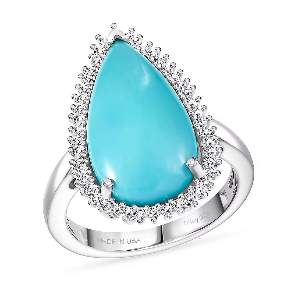 D'Joy Premium Sleeping Beauty Turquoise and Diamond 5.65 ctw Ring in Rhodium Over Sterling Silver