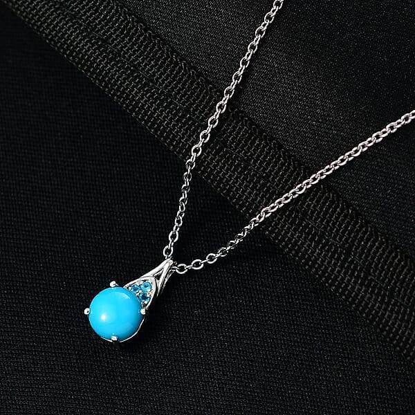 D'Joy Premium Sleeping Beauty Turquoise And Malgache Neon Apatite 1.90 Ctw Pendant Necklace In Platinum Over Sterling Silver 20 Inches