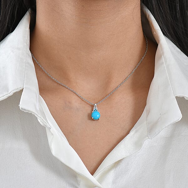 D'Joy Premium Sleeping Beauty Turquoise And Malgache Neon Apatite 1.90 Ctw Pendant Necklace In Platinum Over Sterling Silver 20 Inches