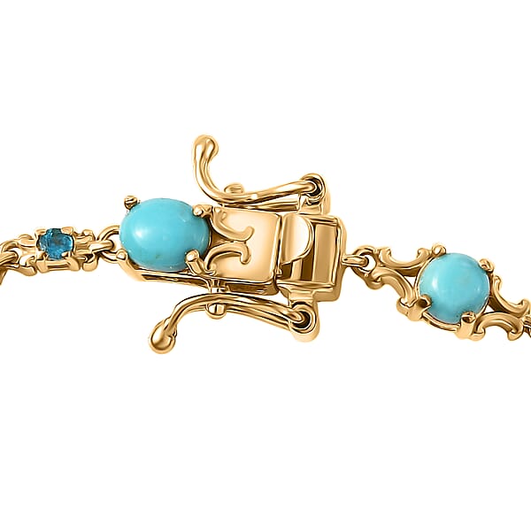D'Joy Premium Sleeping Beauty Turquoise And Malgache Neon Apatite 4.65 Ctw Victoria Bracelet In 18K Vermeil Yellow Gold Over Sterling Silve (7.25 In)