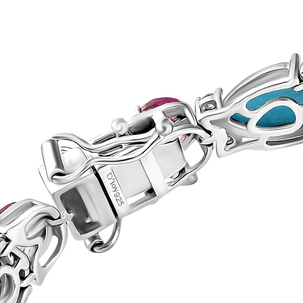 D'Joy Premium Sleeping Beauty Turquoise And Multi Gemstone 16.70 Ctw Azure Bloom Bracelet In Rhodium Over Sterling Silver (7.25 In)