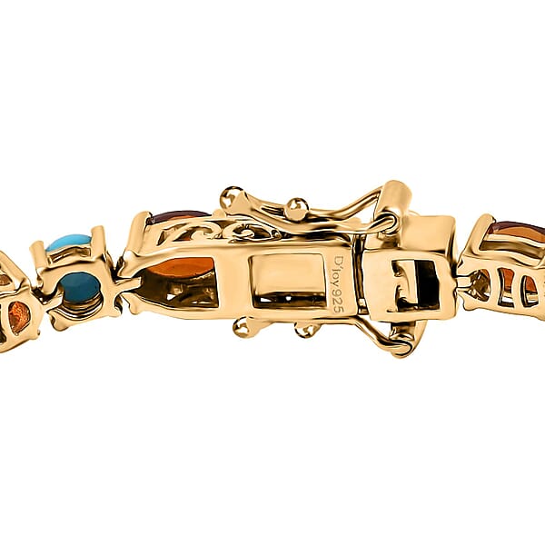 D'Joy Premium Sleeping Beauty Turquoise And Santa Ana Madeira Citrine 10.75 Ctw Tennis Bracelet In 18K Vermeil Yellow Gold Over Sterling Silver (6.50 In)