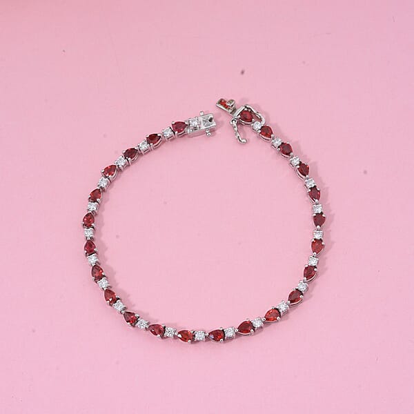 D'Joy Premium Songea Sapphire And Moissanite 5.40 Ctw Crimson Elegance Bracelet In Rhodium Over Sterling Silver (6.50 In)