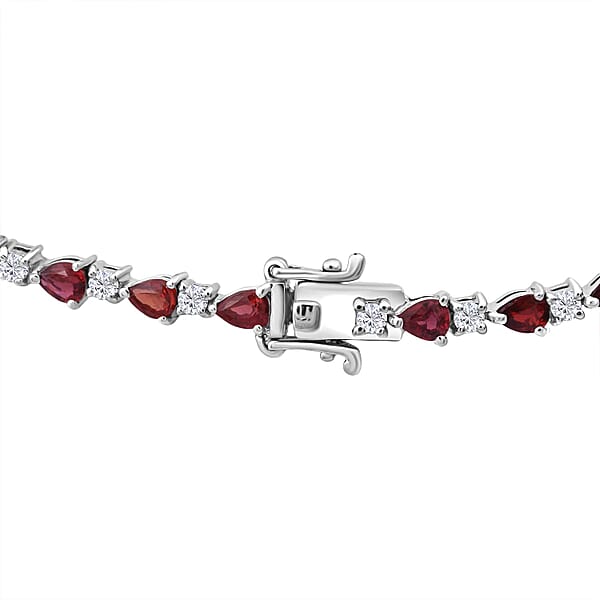 D'Joy Premium Songea Sapphire And Moissanite 5.40 Ctw Crimson Elegance Bracelet In Rhodium Over Sterling Silver (6.50 In)