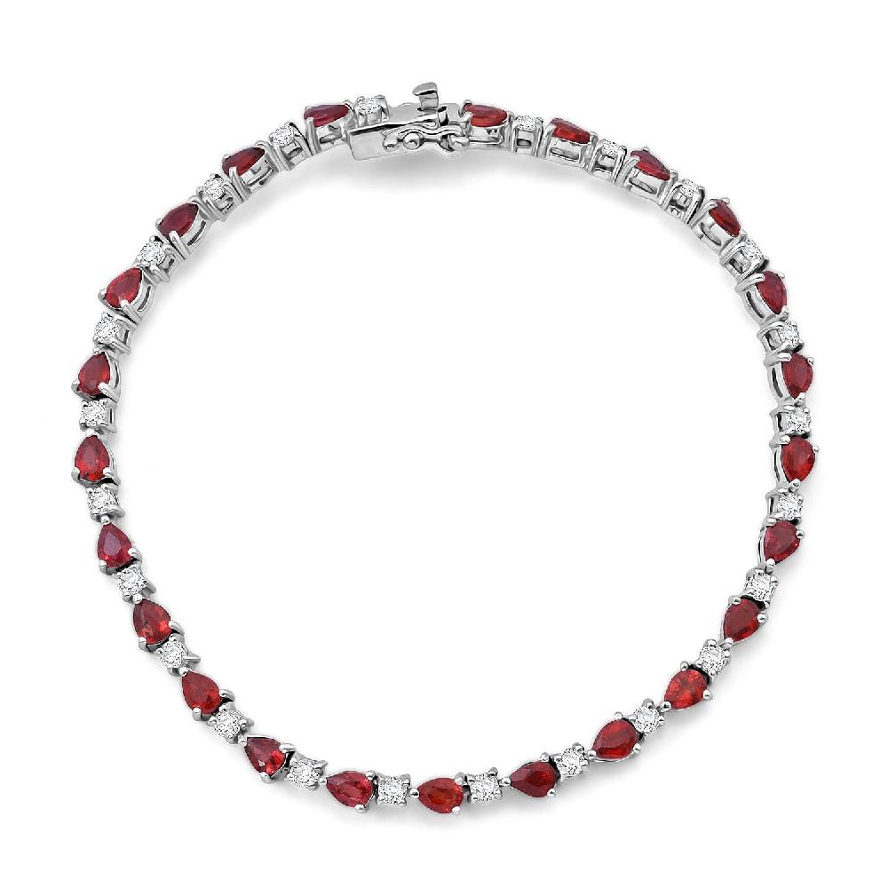 D'Joy Premium Songea Sapphire and Moissanite 5.40 ctw Crimson Elegance Bracelet in Rhodium Over Sterling Silver (6.50 In)
