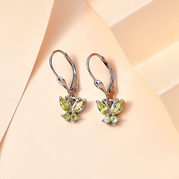 D'Joy Premium Sphene Butterfly Earrings In Rhodium Over Sterling Silver 0.85 Ctw