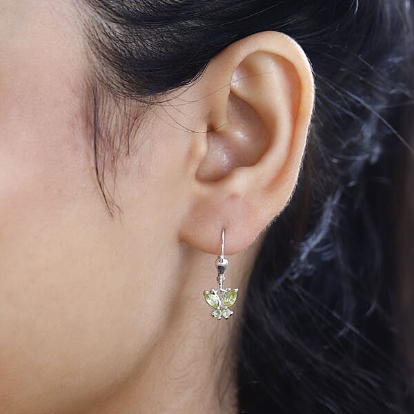 D'Joy Premium Sphene Butterfly Earrings In Rhodium Over Sterling Silver 0.85 Ctw