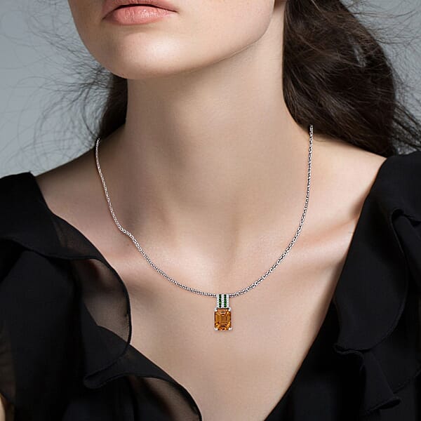 D'Joy Premium Tanzania Yellow Zircon And Multi Gemstone 4.30 Ctw Prism Elegance Pendant Necklace 20 Inches In Rhodium Over Sterling Silver
