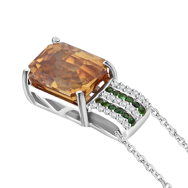 D'Joy Premium Tanzania Yellow Zircon And Multi Gemstone 4.30 Ctw Prism Elegance Pendant Necklace 20 Inches In Rhodium Over Sterling Silver
