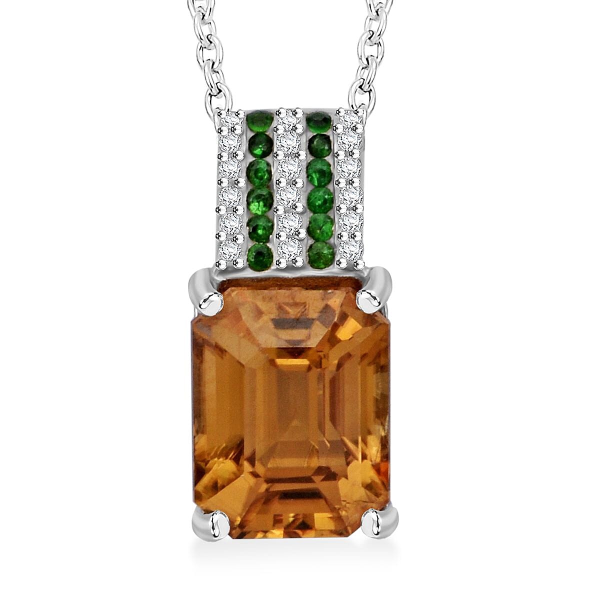 D'Joy Premium Tanzania Yellow Zircon and Multi Gemstone 4.30 ctw Prism Elegance Pendant Necklace 20 Inches in Rhodium Over Sterling Silver