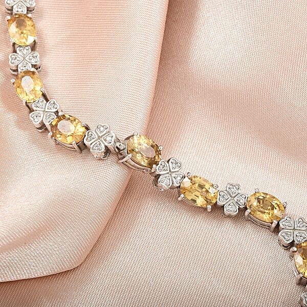 D'Joy Premium Tanzania Yellow Zircon And White Zircon 12.00 Ctw Leaf Clover Bracelet In Rhodium Over Sterling Silver (7.25 In)