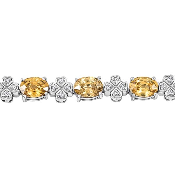 D'Joy Premium Tanzania Yellow Zircon And White Zircon 12.00 Ctw Leaf Clover Bracelet In Rhodium Over Sterling Silver (7.25 In)
