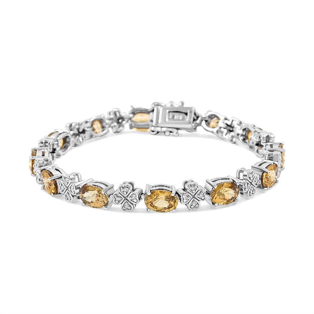 D'Joy Premium Tanzania Yellow Zircon and White Zircon 12.00 ctw Leaf Clover Bracelet in Rhodium Over Sterling Silver (7.25 In)