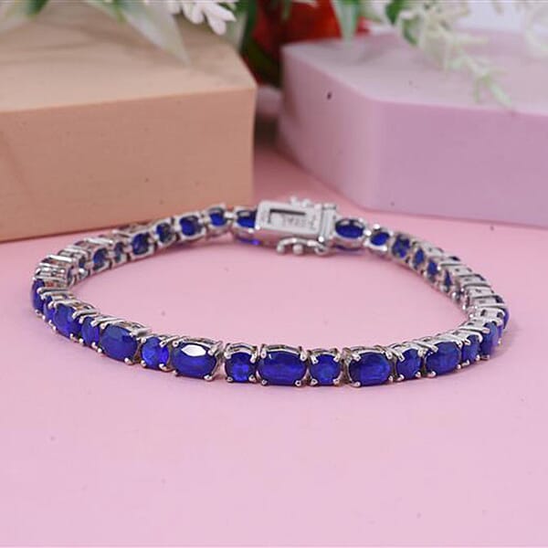D'Joy Premium Tanzanian Blue Spinel (DF) 13.90 Ctw Midnight Elegance Bracelet In Rhodium Over Sterling Silver (6.50 In)